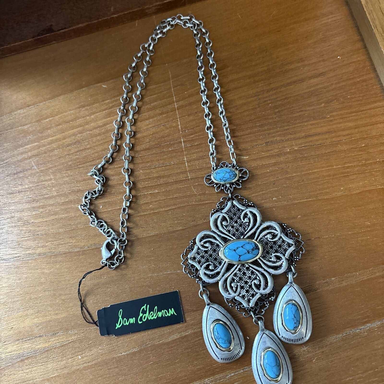 Nwt Sam Edelman Faux Turquoise 25'' Long Necklace Msrp $75.00